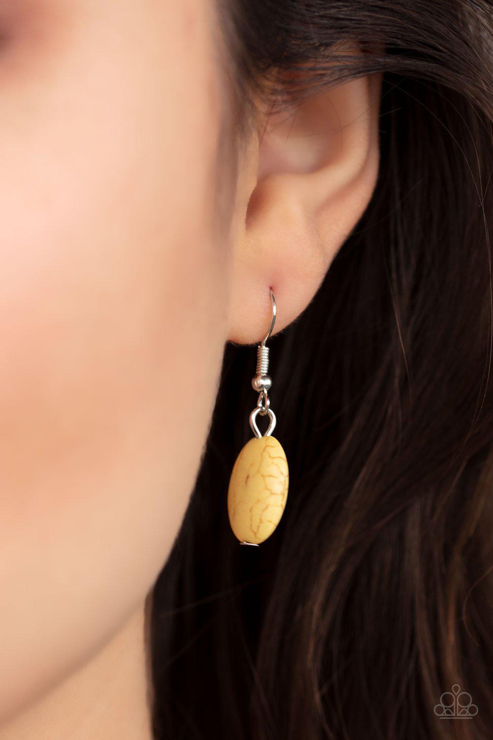 Nomadic Dramatics Yellow Stone and Silver Necklace - Paparazzi Accessories - free matching earrings -CarasShop.com - Paparazzi Jewelry by Cara Jewels