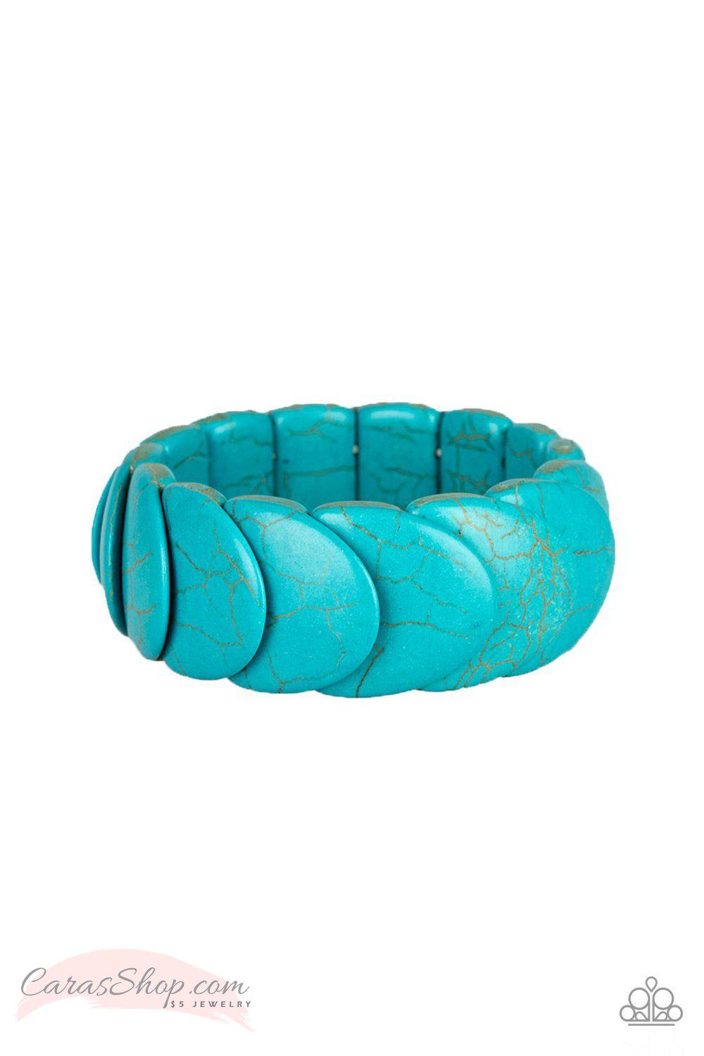 Nomadic Nature Blue Turquoise Stone Stretch Bracelet - Paparazzi Accessories- on model - CarasShop.com - Paparazzi Jewelry by Cara Jewels