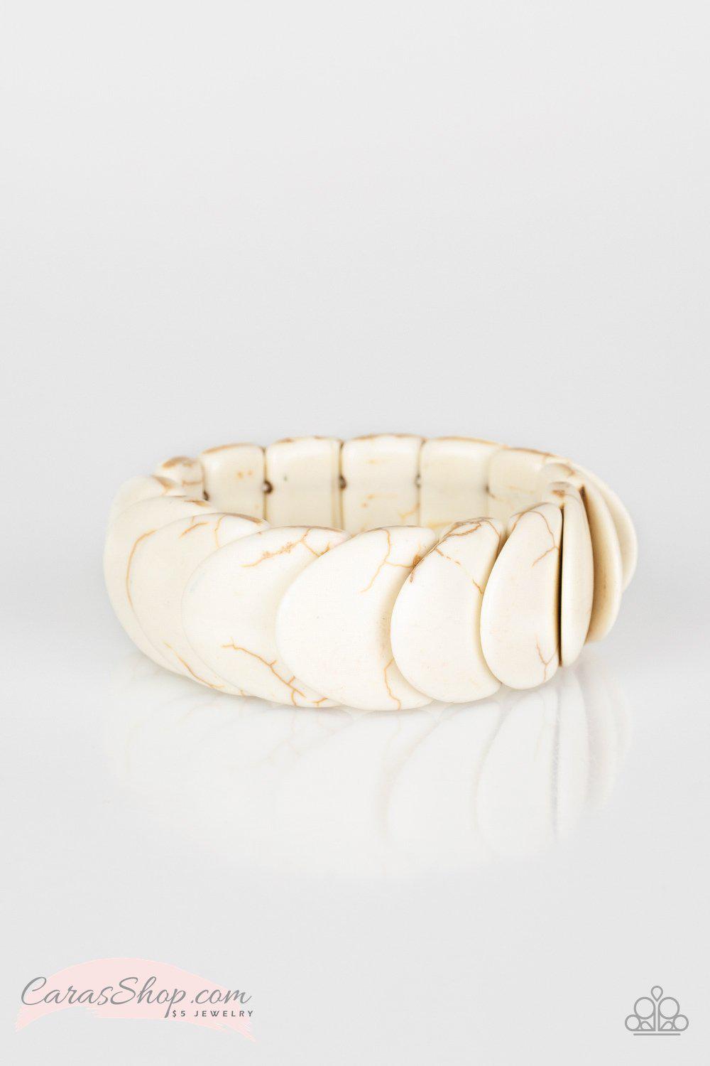 Nomadic Nature White Stone Stretch Bracelet - Paparazzi Accessories- on model - CarasShop.com - Paparazzi Jewelry by Cara Jewels