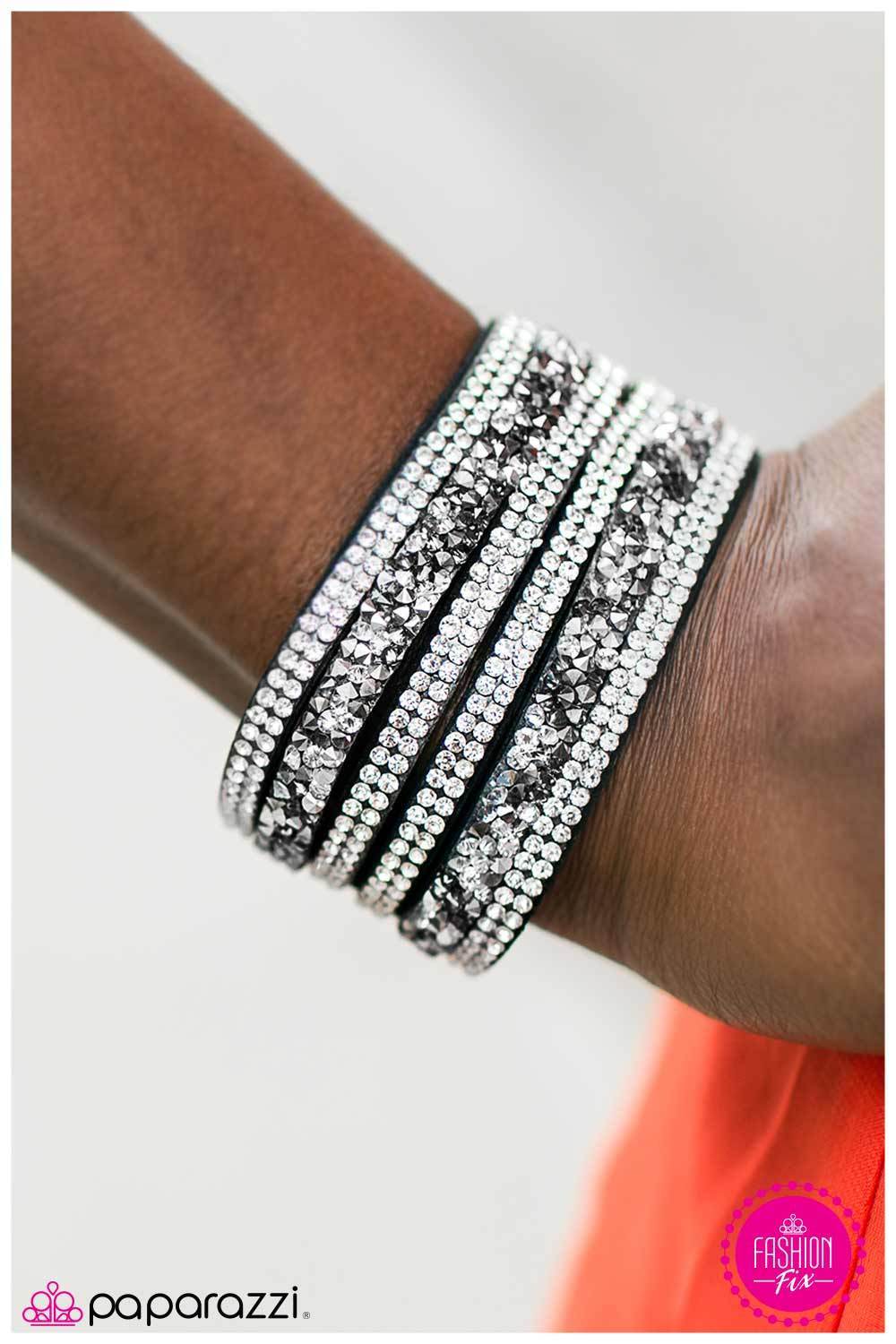 Not Ready To Make Nice Black and White Rhinestone Wrap Snap Bracelet - Paparazzi Accessories- lightbox - CarasShop.com - Paparazzi Jewelry by Cara Jewels