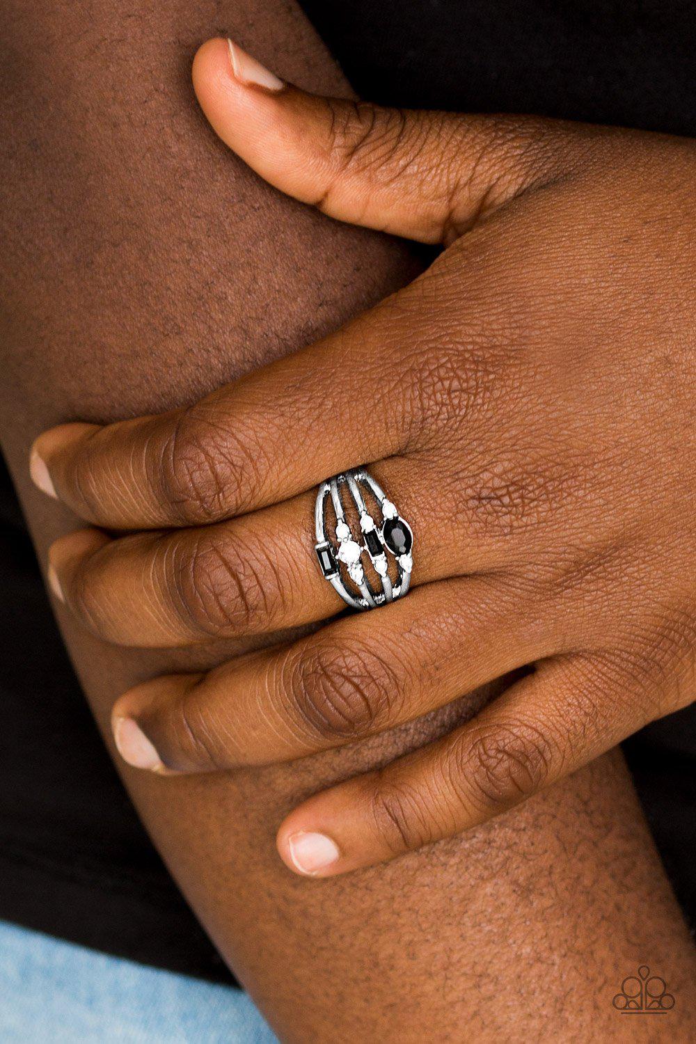 Not So Novice Silver and Black Gem Ring - Paparazzi Accessories- lightbox - CarasShop.com - Paparazzi Jewelry by Cara Jewels