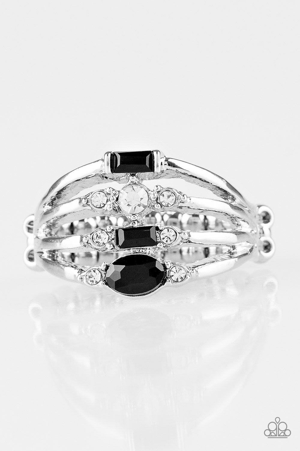 Not So Novice Silver and Black Gem Ring - Paparazzi Accessories- on model - CarasShop.com - Paparazzi Jewelry by Cara Jewels