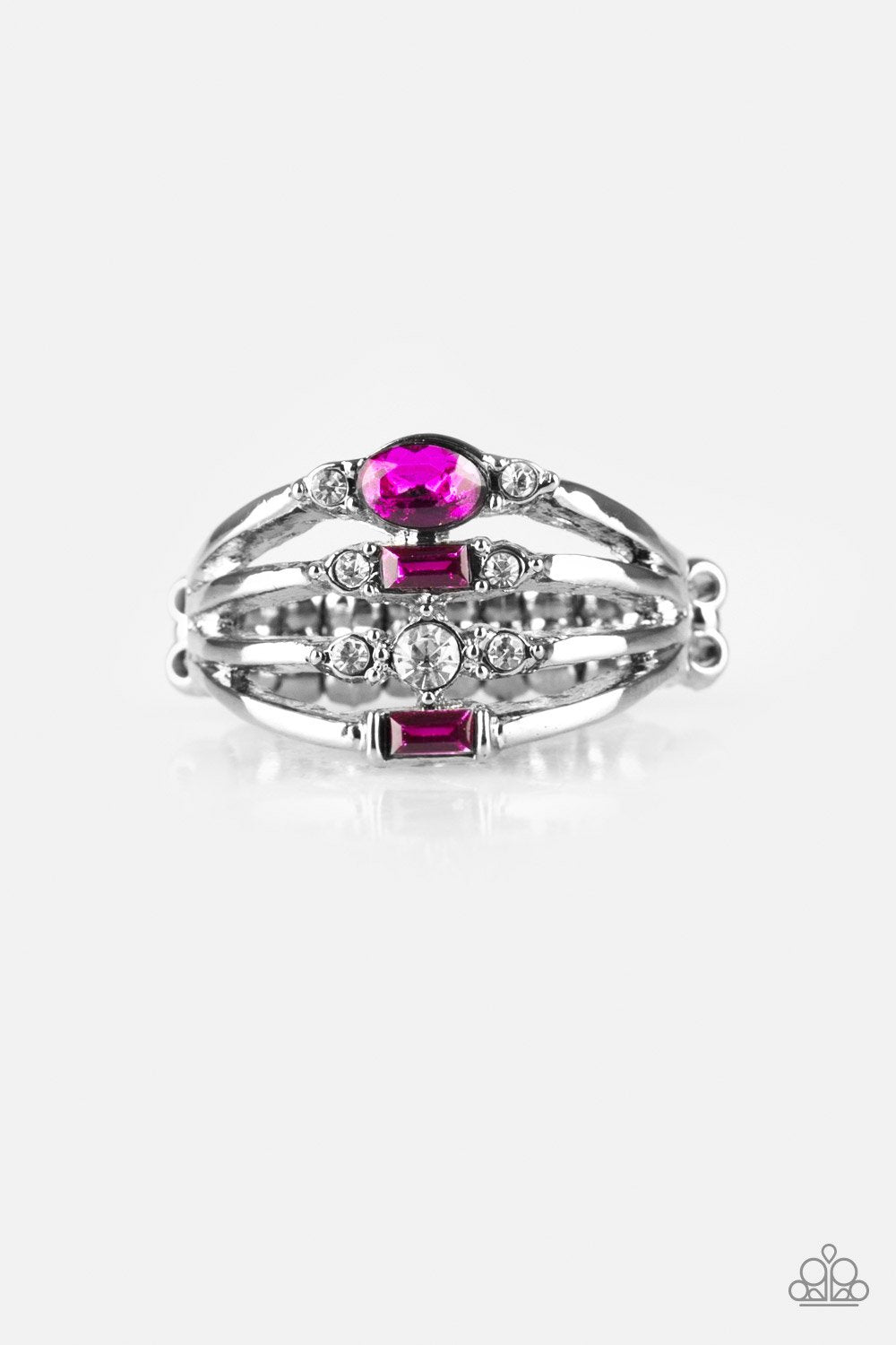 Not So Novice Silver and Pink Gem Ring - Paparazzi Accessories- on model - CarasShop.com - Paparazzi Jewelry by Cara Jewels