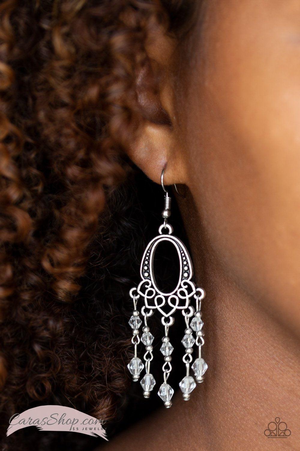 Not the Only Fish in the Sea - White Earrings - Paparazzi Accessories- on model - CarasShop.com - Paparazzi Jewelry by Cara Jewels