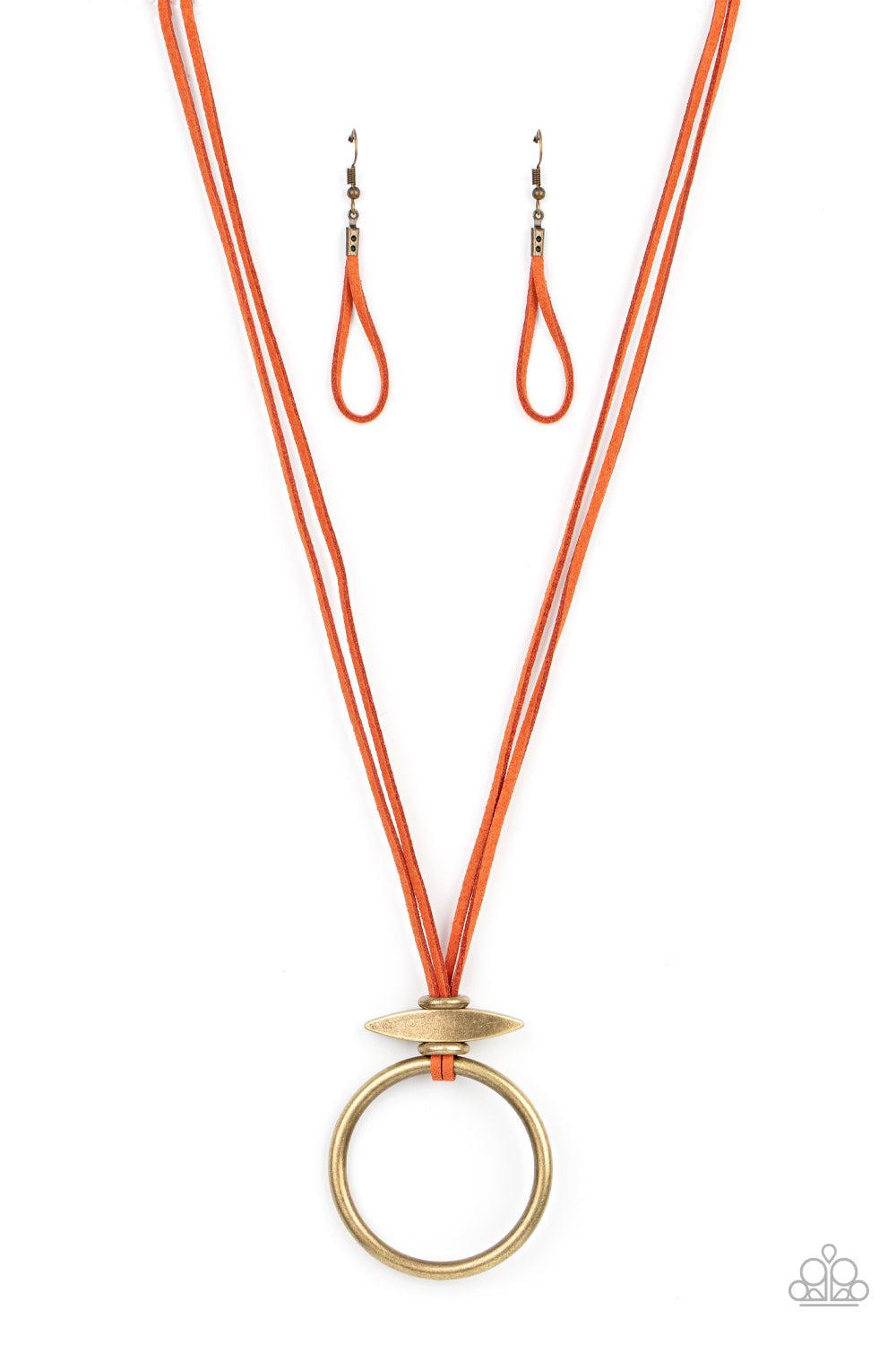 Noticeably Nomad Orange Suede Necklace - Paparazzi Accessories- lightbox - CarasShop.com - Paparazzi Jewelry by Cara Jewels