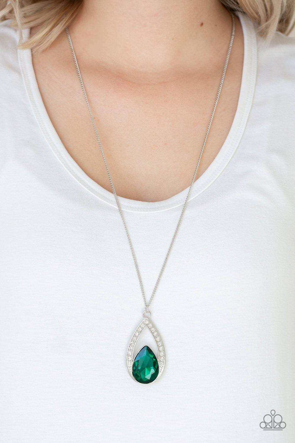 Notorious Noble Green Gem Pendant Necklace - Paparazzi Accessories- lightbox - CarasShop.com - Paparazzi Jewelry by Cara Jewels