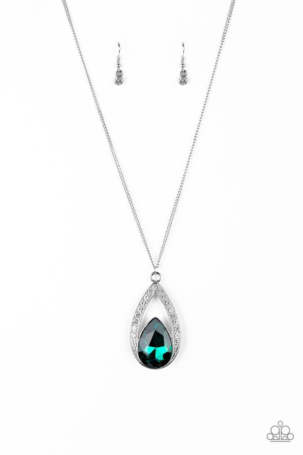 Notorious Noble Green Gem Pendant Necklace - Paparazzi Accessories- on model - CarasShop.com - Paparazzi Jewelry by Cara Jewels