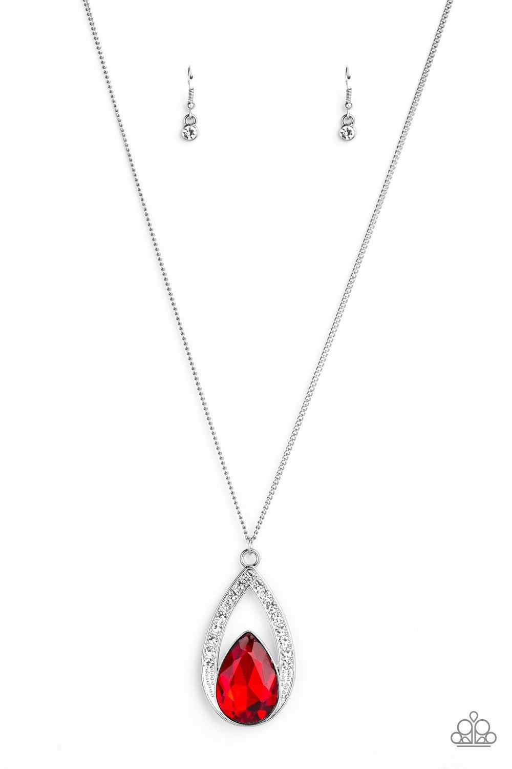 Notorious Noble Red Rhinestone Pendant Necklace - Paparazzi Accessories- lightbox - CarasShop.com - Paparazzi Jewelry by Cara Jewels