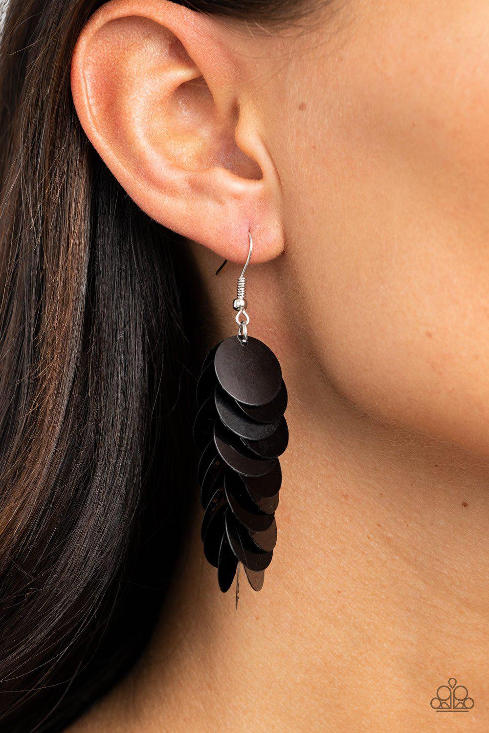Now You SEQUIN It Black Earrings - Paparazzi Accessories- lightbox - CarasShop.com - Paparazzi Jewelry by Cara Jewels