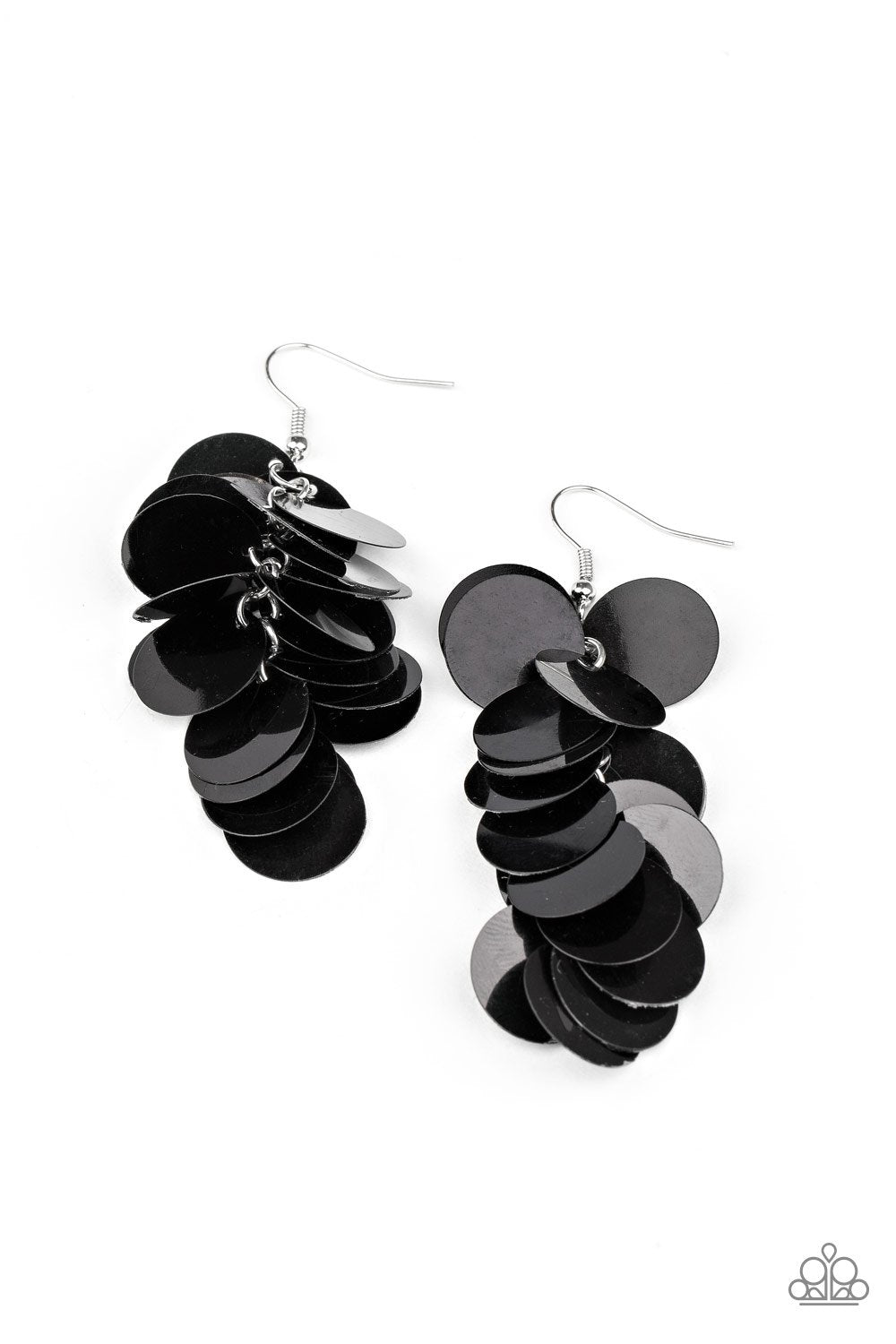 Now You SEQUIN It Black Earrings - Paparazzi Accessories- on model - CarasShop.com - Paparazzi Jewelry by Cara Jewels