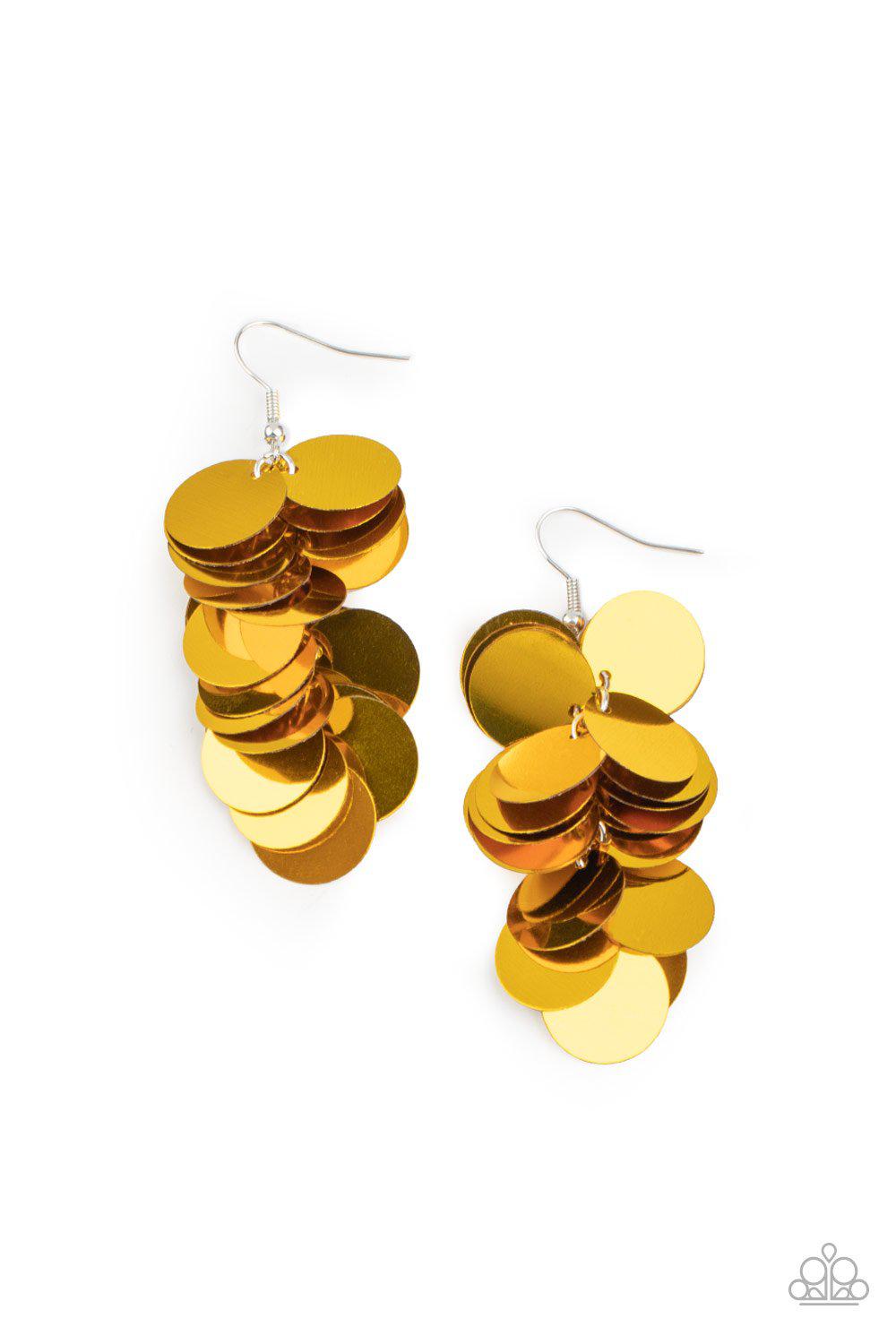 Now You SEQUIN It Gold Earrings - Paparazzi Accessories- lightbox - CarasShop.com - Paparazzi Jewelry by Cara Jewels