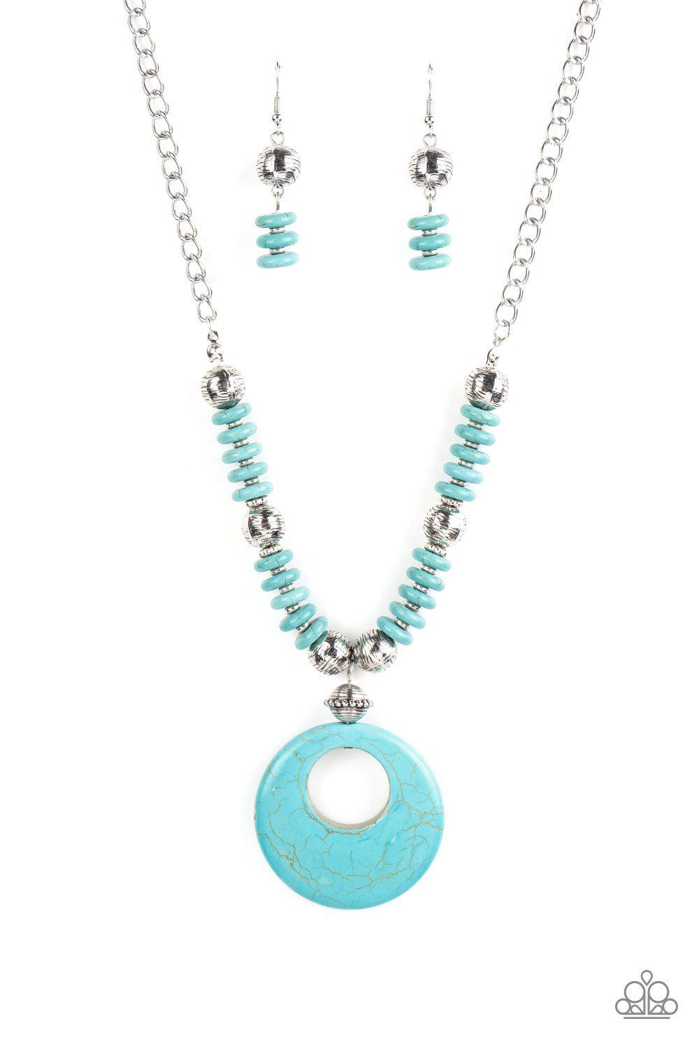 Oasis Goddess Turquoise Blue Stone and Silver Necklace - Paparazzi Accessories- lightbox - CarasShop.com - Paparazzi Jewelry by Cara Jewels