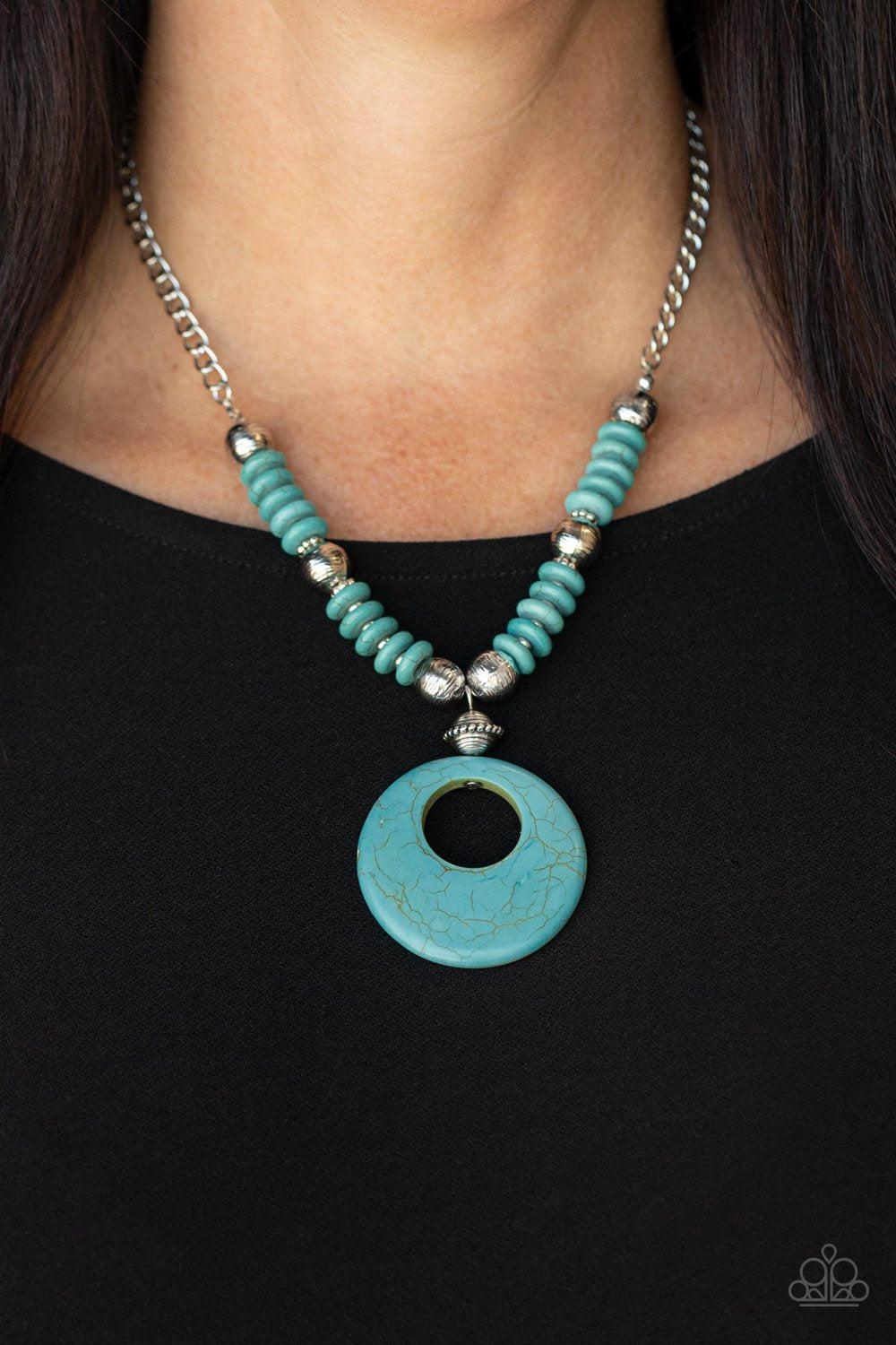 Oasis Goddess Turquoise Blue Stone and Silver Necklace - Paparazzi Accessories- lightbox - CarasShop.com - Paparazzi Jewelry by Cara Jewels