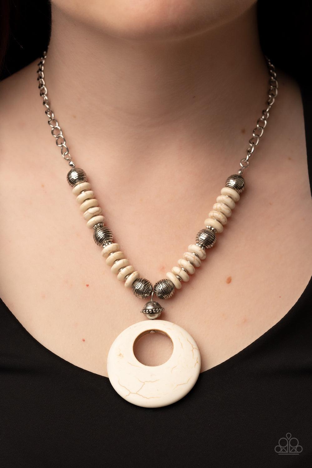 Oasis Goddess White Stone Necklace - Paparazzi Accessories- on model - CarasShop.com - Paparazzi Jewelry by Cara Jewels