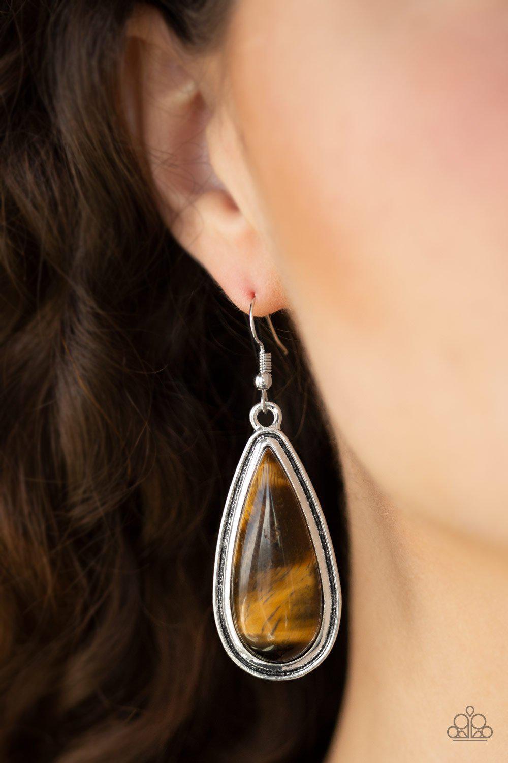 Oasis Sheen Brown Tiger's Eye Earrings - Paparazzi Accessories- lightbox - CarasShop.com - Paparazzi Jewelry by Cara Jewels