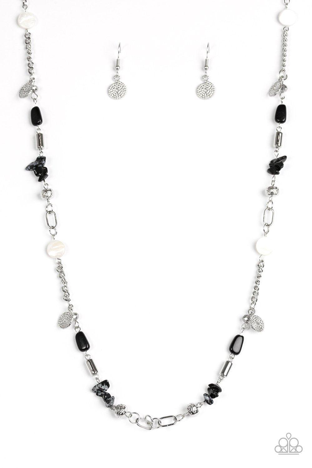 Ocean Bliss Black and White Necklace - Paparazzi Accessories - free matching earrings -CarasShop.com - Paparazzi Jewelry by Cara Jewels