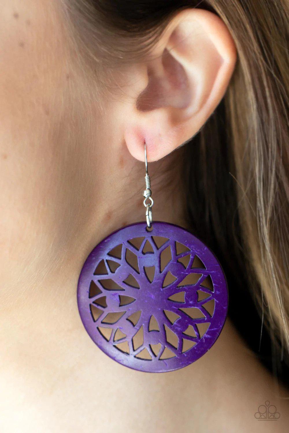 Ocean Canopy Purple Earrings - Paparazzi Accessories- on model - CarasShop.com - Paparazzi Jewelry by Cara Jewels