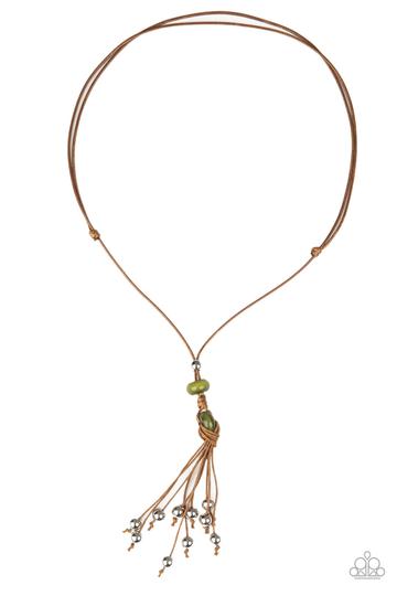 Ocean Child Green and Brown Urban Tassel Necklace - Paparazzi Accessories- lightbox - CarasShop.com - Paparazzi Jewelry by Cara Jewels