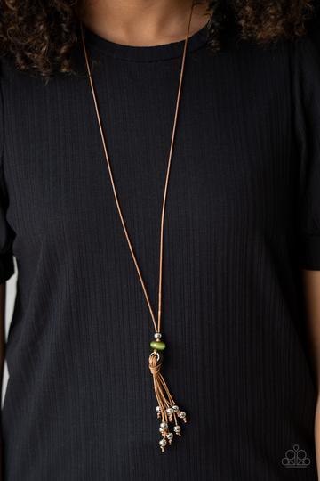 Ocean Child Green and Brown Urban Tassel Necklace - Paparazzi Accessories- lightbox - CarasShop.com - Paparazzi Jewelry by Cara Jewels
