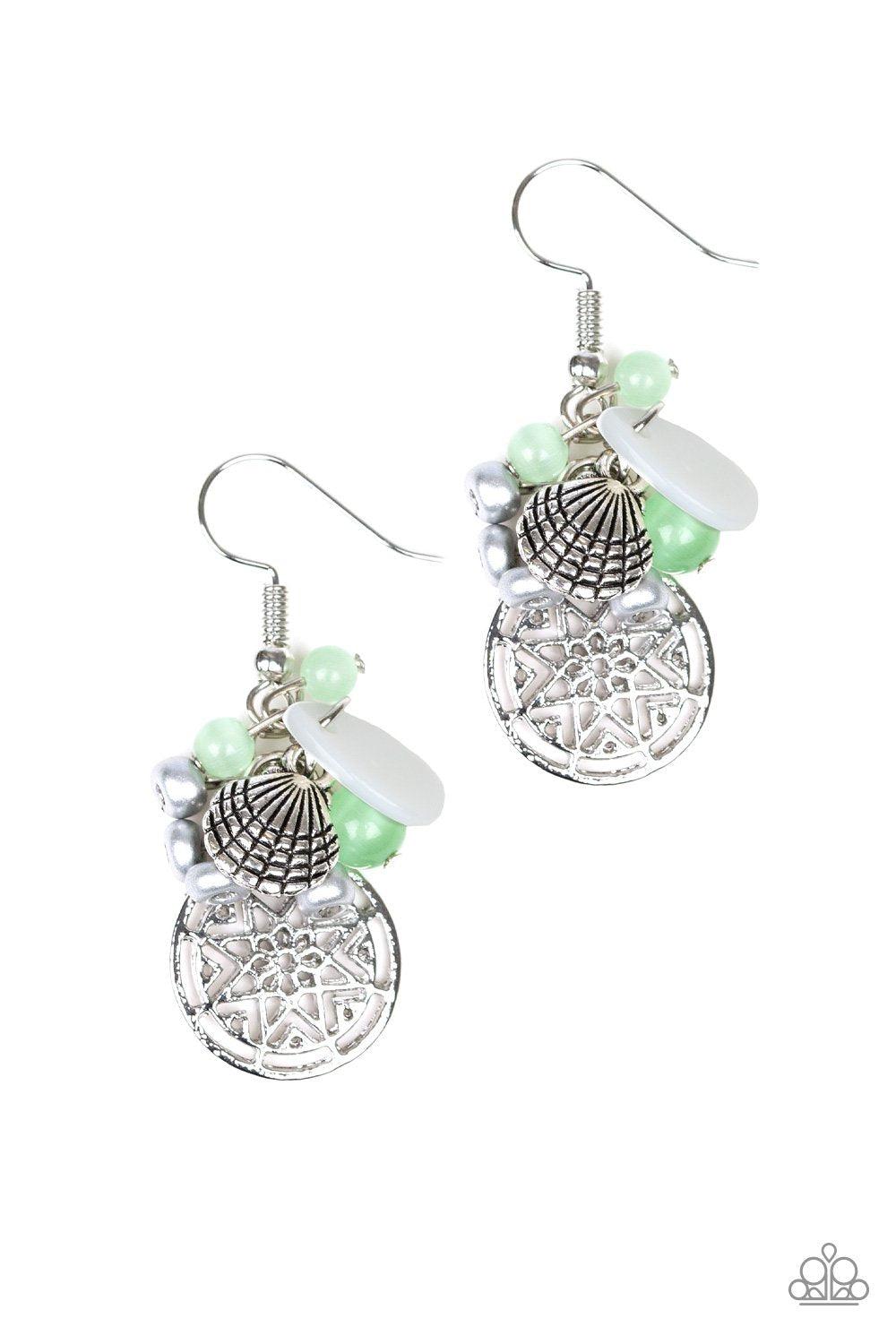 Ocean Oracle Silver and Green Charm Earrings - Paparazzi Accessories- lightbox - CarasShop.com - Paparazzi Jewelry by Cara Jewels