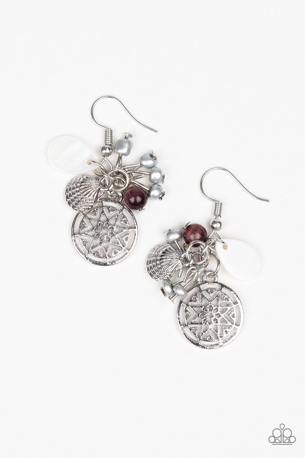 Ocean Oracle Silver and Purple Charm Earrings - Paparazzi Accessories- lightbox - CarasShop.com - Paparazzi Jewelry by Cara Jewels