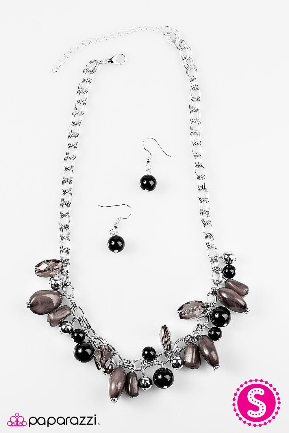 Ocean Sunset Black and Silver Necklace - Paparazzi Accessories - free matching earrings -CarasShop.com - Paparazzi Jewelry by Cara Jewels