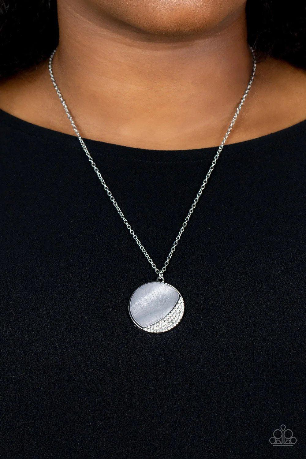 Oceanic Eclipse Silver Necklace - Paparazzi Accessories- on model - CarasShop.com - Paparazzi Jewelry by Cara Jewels