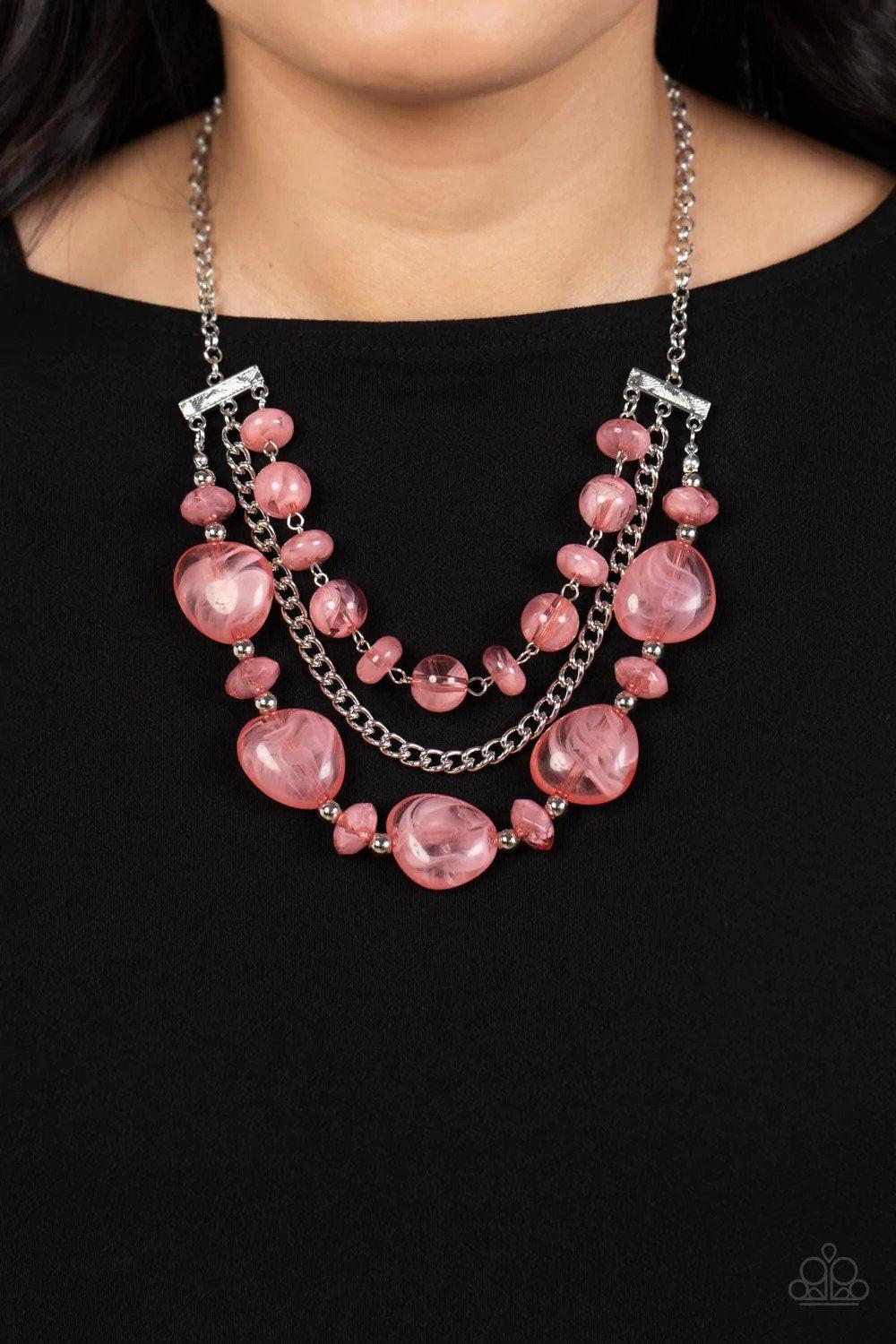 Oceanside Service Pink Necklace - Paparazzi Accessories- on model - CarasShop.com - Paparazzi Jewelry by Cara Jewels