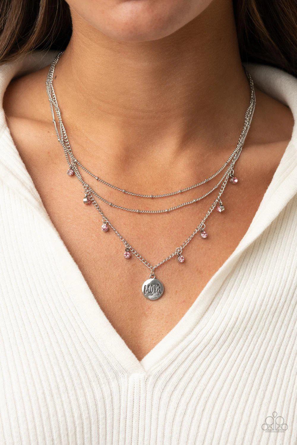 Ode To Mom Pink Necklace - Paparazzi Accessories- on model - CarasShop.com - Paparazzi Jewelry by Cara Jewels