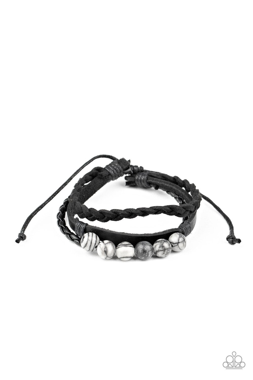 Off-Road Rebel Black and White Stone Urban Knot Bracelet - Paparazzi Accessories- lightbox - CarasShop.com - Paparazzi Jewelry by Cara Jewels