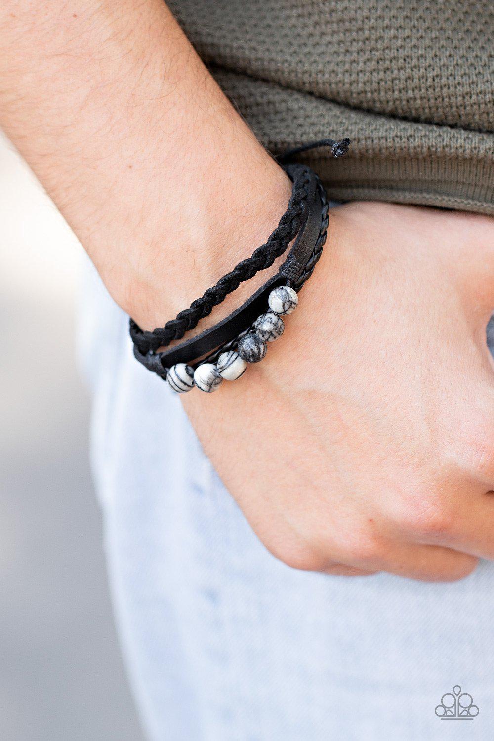 Off-Road Rebel Black and White Stone Urban Knot Bracelet - Paparazzi Accessories- on model - CarasShop.com - Paparazzi Jewelry by Cara Jewels