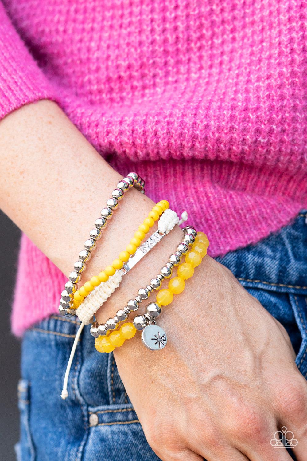 Offshore Outing Yellow & Silver Bracelet Set - Paparazzi Accessories- lightbox - CarasShop.com - Paparazzi Jewelry by Cara Jewels