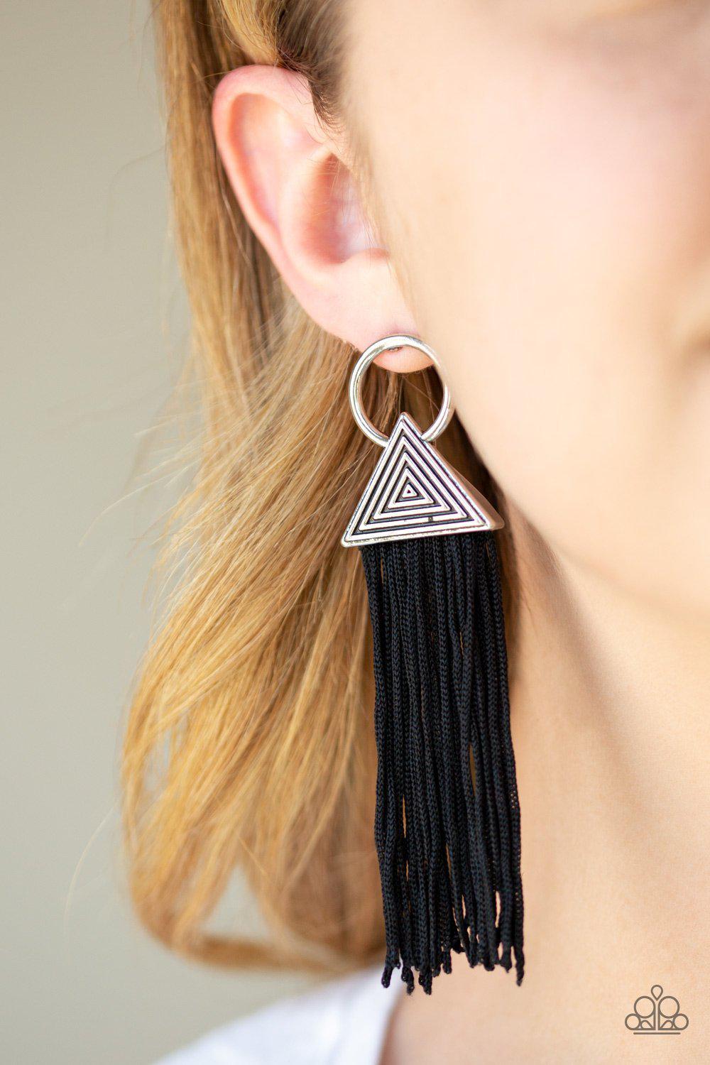 Oh My GIZA Black and Silver Tassel Earrings - Paparazzi Accessories- lightbox - CarasShop.com - Paparazzi Jewelry by Cara Jewels