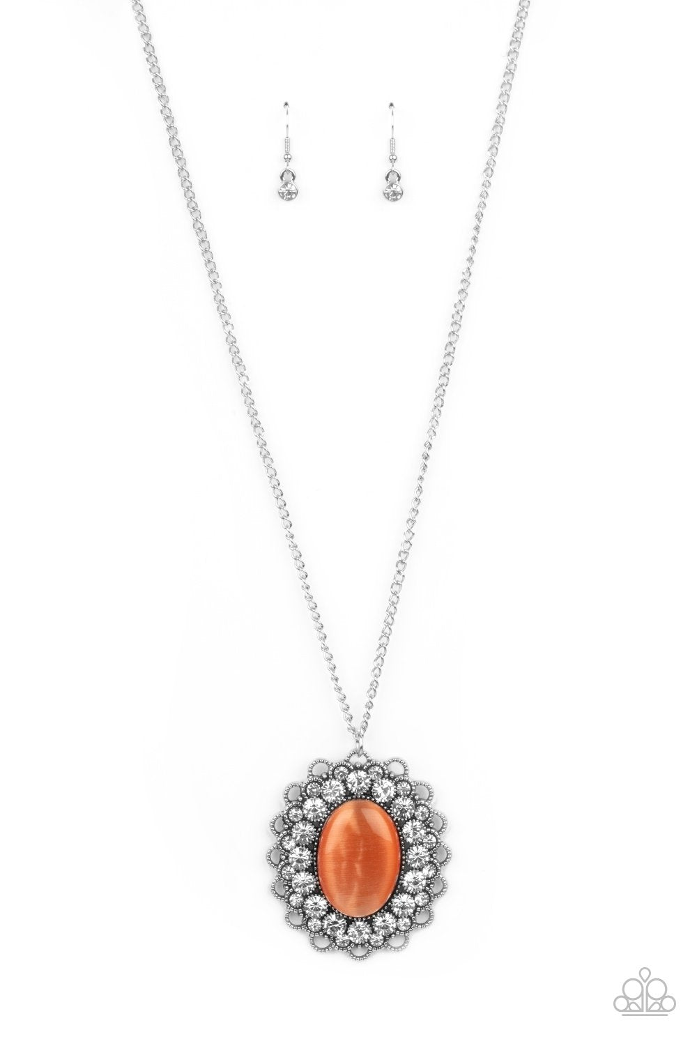 Oh My Medallion Orange Cat's Eye Stone Necklace - Paparazzi Accessories- lightbox - CarasShop.com - Paparazzi Jewelry by Cara Jewels