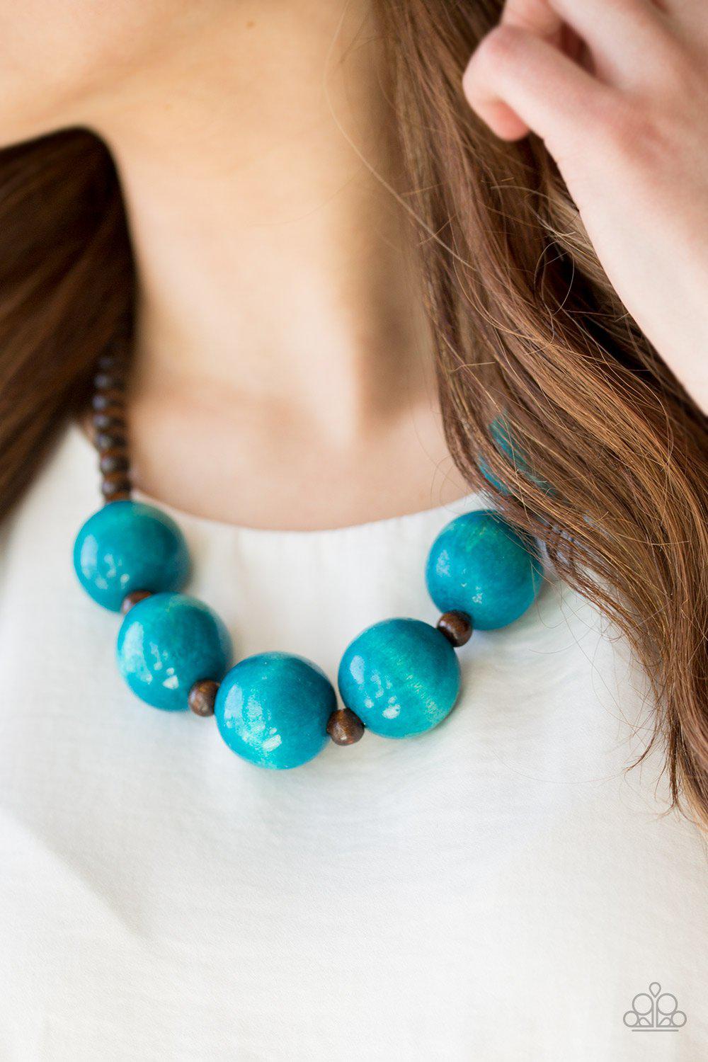 Oh My Miami Blue and Brown Wood Necklace - Paparazzi Accessories- lightbox - CarasShop.com - Paparazzi Jewelry by Cara Jewels