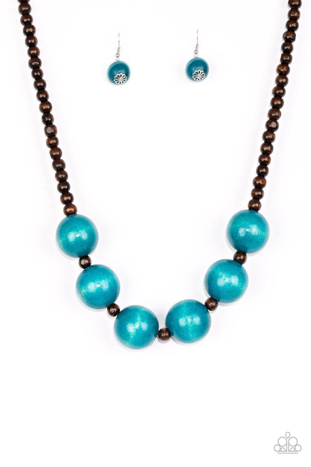Oh My Miami Blue and Brown Wood Necklace - Paparazzi Accessories- on model - CarasShop.com - Paparazzi Jewelry by Cara Jewels