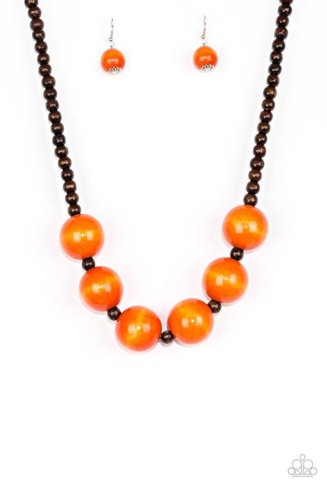 Oh My Miami Orange and Brown Wood Necklace - Paparazzi Accessories - free matching earrings -CarasShop.com - Paparazzi Jewelry by Cara Jewels