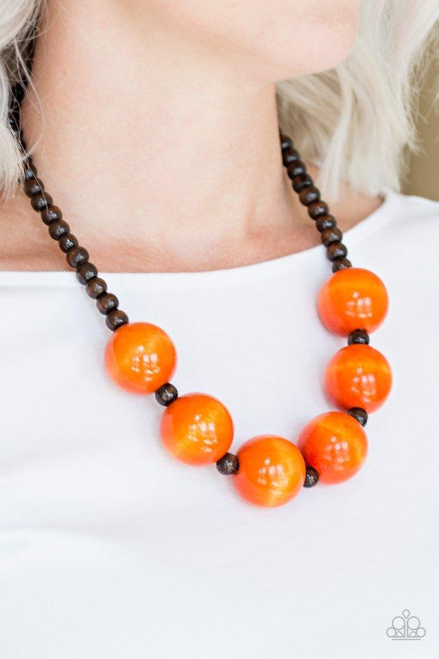 Oh My Miami Orange and Brown Wood Necklace - Paparazzi Accessories- lightbox - CarasShop.com - Paparazzi Jewelry by Cara Jewels