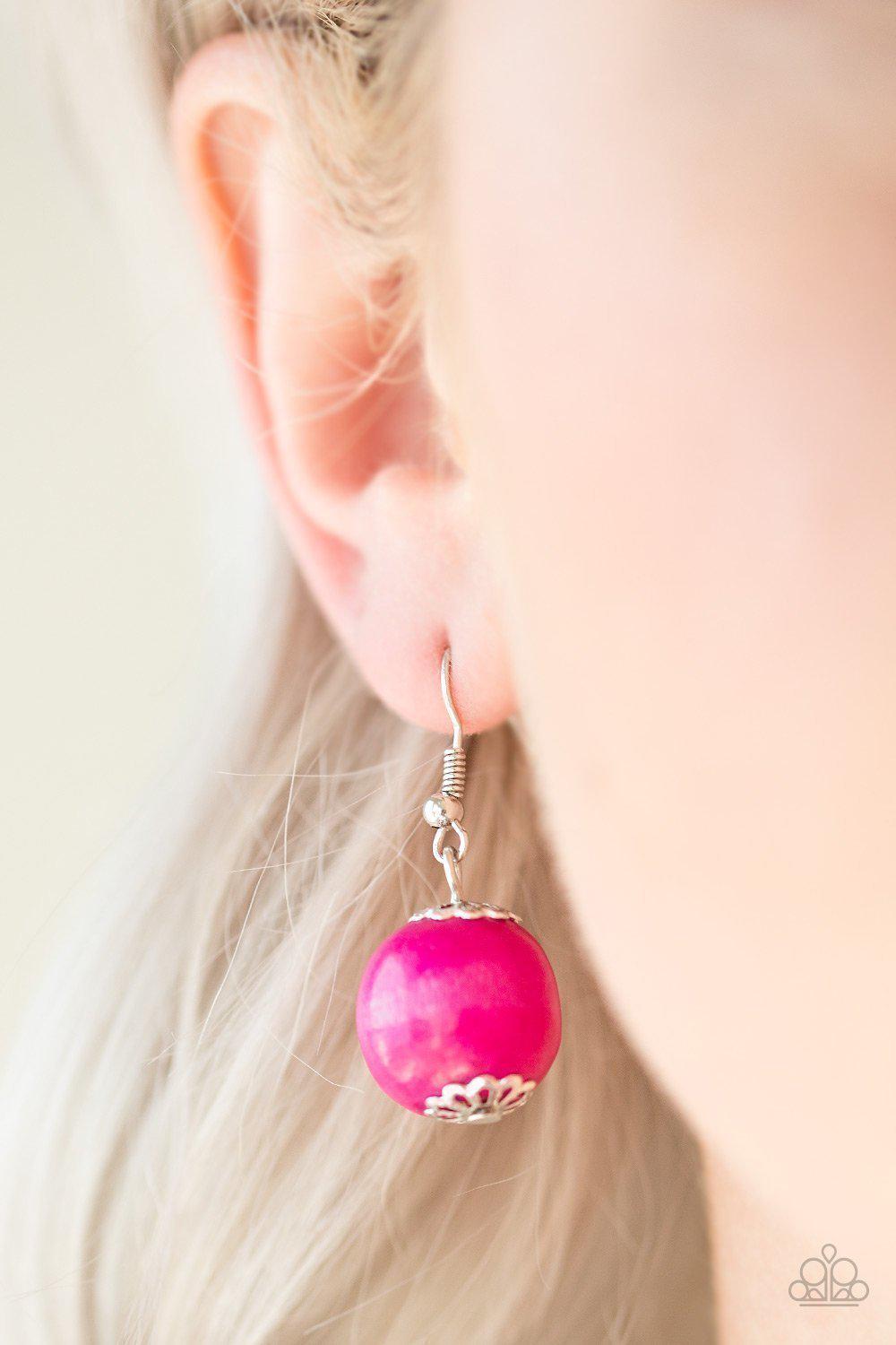 Oh My Miami Pink and Brown Wood Necklace and matching Earrings - Paparazzi Accessories - free matching earrings -CarasShop.com - Paparazzi Jewelry by Cara Jewels