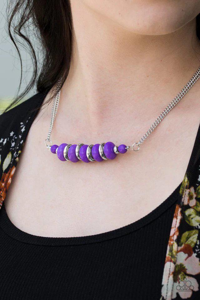 On Mountain Time Purple Stone Necklace - Paparazzi Accessories- on model - CarasShop.com - Paparazzi Jewelry by Cara Jewels