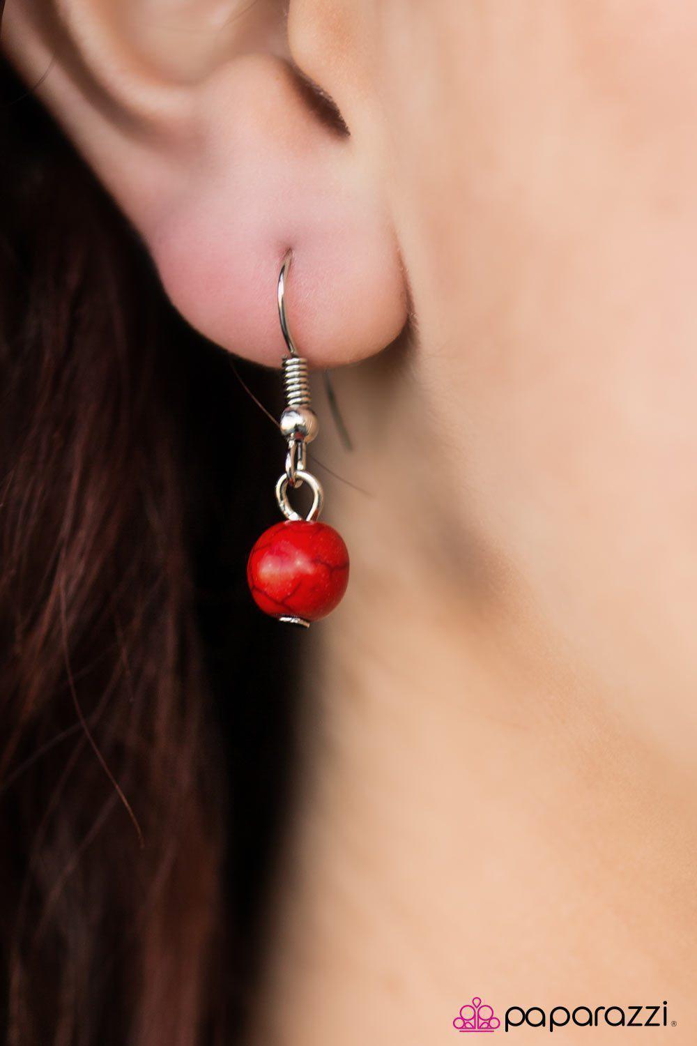 On Mountain Time Red Stone Necklace - Paparazzi Accessories- on model - CarasShop.com - Paparazzi Jewelry by Cara Jewels