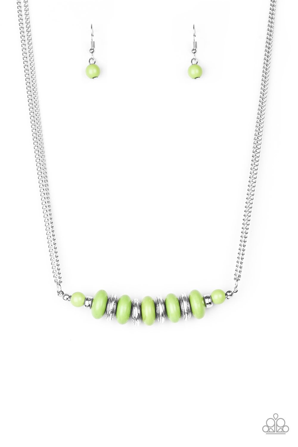 On Mountain Time Silver and Green Necklace - Paparazzi Accessories- lightbox - CarasShop.com - Paparazzi Jewelry by Cara Jewels