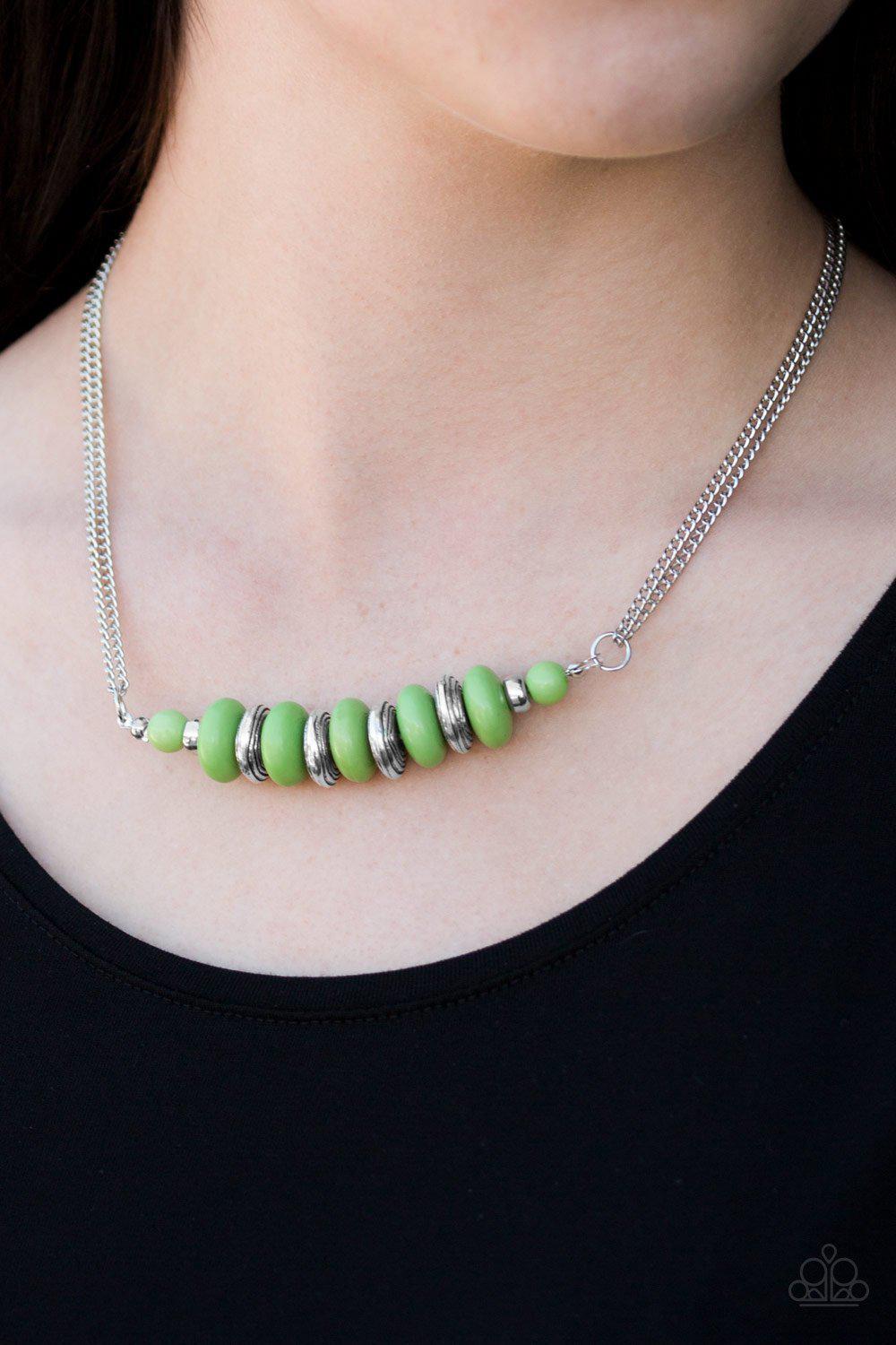 On Mountain Time Silver and Green Necklace - Paparazzi Accessories- lightbox - CarasShop.com - Paparazzi Jewelry by Cara Jewels