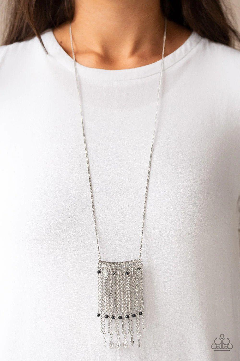 On The Fly Black Necklace - Paparazzi Accessories- on model - CarasShop.com - Paparazzi Jewelry by Cara Jewels