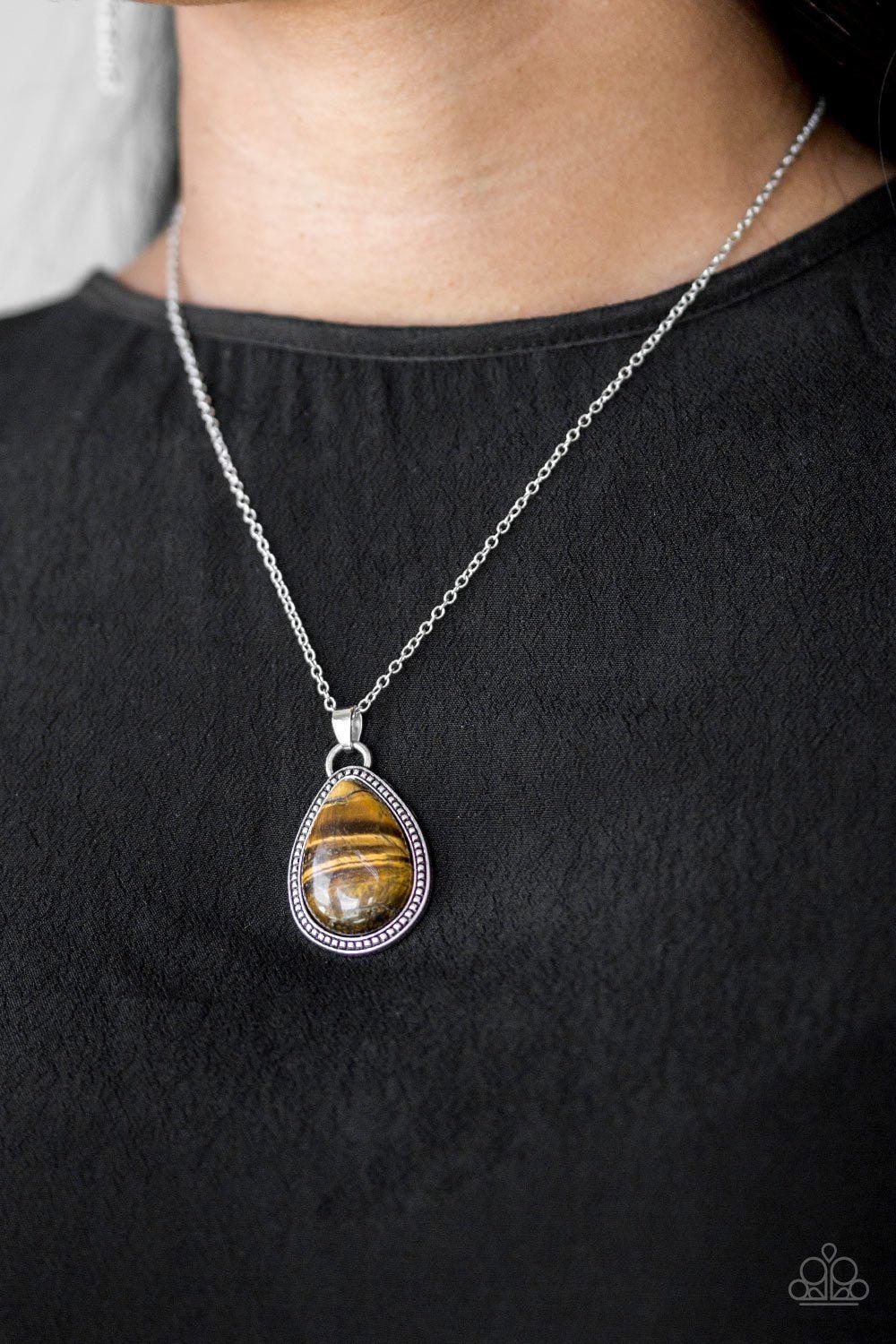 On The Home FRONTIER Brown Tiger's Eye Teardrop Necklace - Paparazzi Accessories- lightbox - CarasShop.com - Paparazzi Jewelry by Cara Jewels