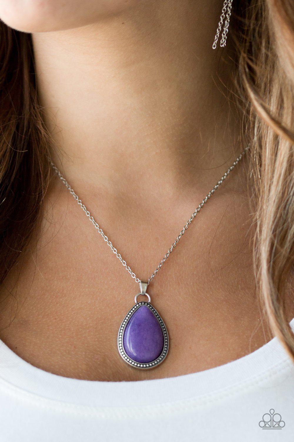 On The Home FRONTIER Purple Stone Teardrop Necklace - Paparazzi Accessories- lightbox - CarasShop.com - Paparazzi Jewelry by Cara Jewels