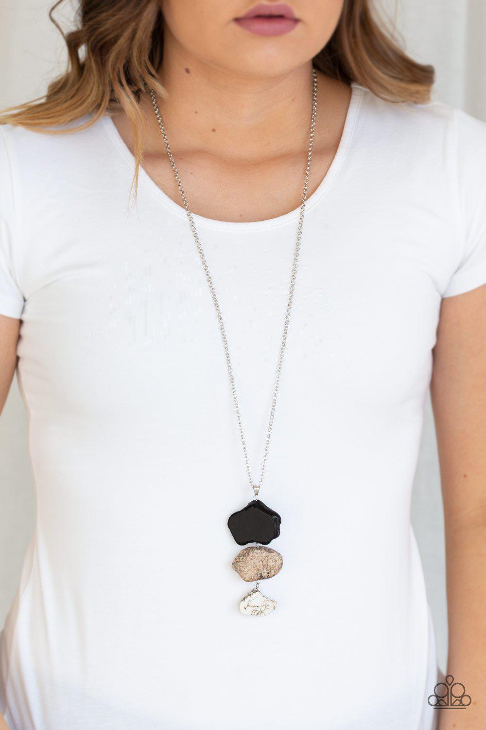 On The ROAM Again Multi Black, Brown and White Stone Necklace - Paparazzi Accessories- on model - CarasShop.com - Paparazzi Jewelry by Cara Jewels