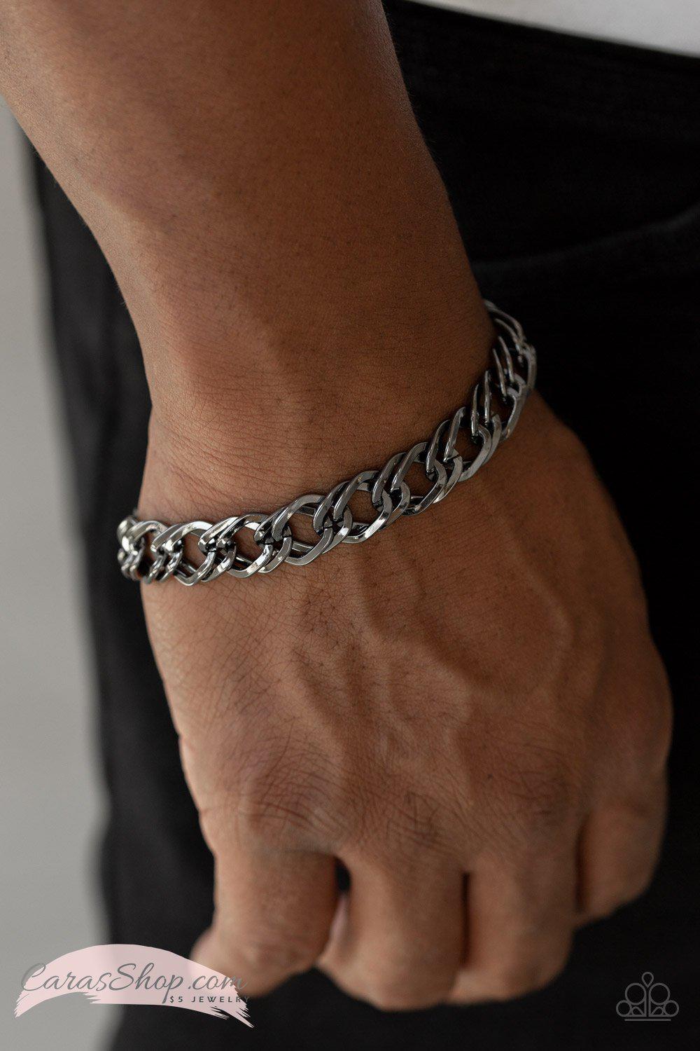 On The Ropes Men's Black Chain Bracelet - Paparazzi Accessories- on model - CarasShop.com - Paparazzi Jewelry by Cara Jewels