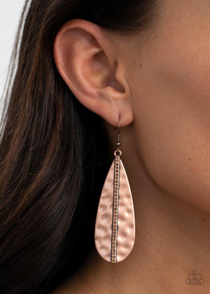 On The Up And UPSCALE Copper Earrings - Paparazzi Accessories- on model - CarasShop.com - Paparazzi Jewelry by Cara Jewels