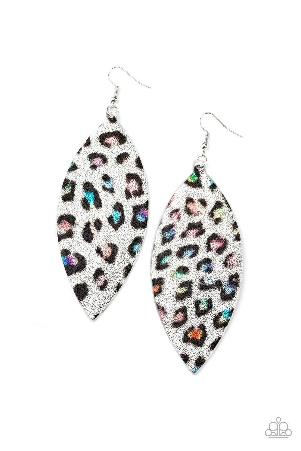 Once a CHEETAH, Always a CHEETAH Multi-color Leather Animal Print Earrings - Paparazzi Accessories- lightbox - CarasShop.com - Paparazzi Jewelry by Cara Jewels